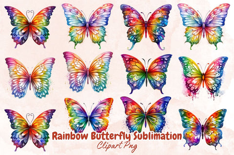 Rainbow Butterfly Sublimation Clipart Bundle Sublimation Designangry 