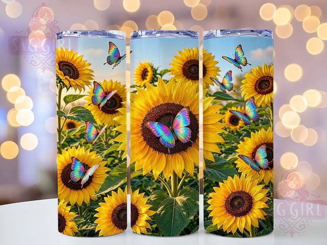 Rainbow Butterfly Sunflower Garden 20oz Tumbler, Rainbow Butterfly, Sunflower Garden, Colorful Design, Sublimation Wrap, 20oz Tumbler, Whimsical Aesthetic, Nature Charm Sublimation SvggirlplusArt 