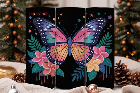 Rainbow Butterfly Tumbler Wrap Sublimation DesignSVG 