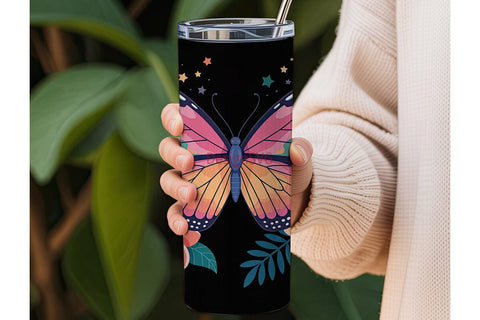 Rainbow Butterfly Tumbler Wrap Sublimation DesignSVG 