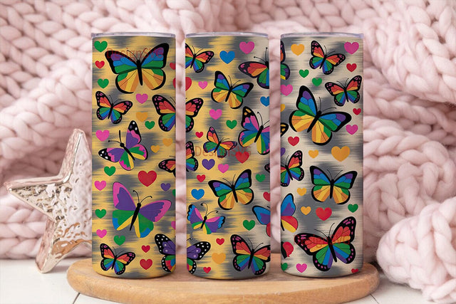 Rainbow Butterfly Tumbler Wrap Sublimation DesignSVG 