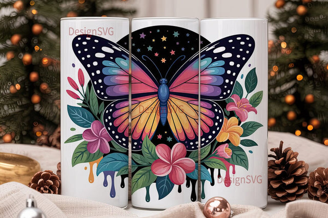 Rainbow Butterfly Tumbler Wrap Sublimation DesignSVG 