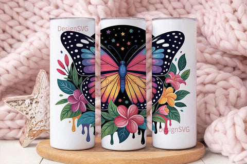 Rainbow Butterfly Tumbler Wrap Sublimation DesignSVG 