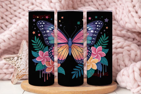 Rainbow Butterfly Tumbler Wrap Sublimation DesignSVG 