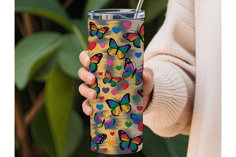 Rainbow Butterfly Tumbler Wrap Sublimation DesignSVG 