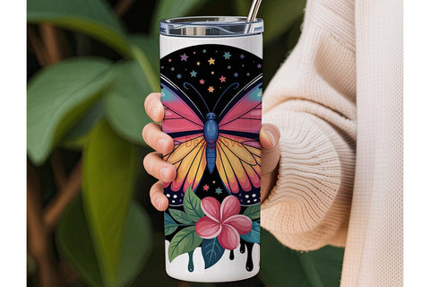 Rainbow Butterfly Tumbler Wrap Sublimation DesignSVG 