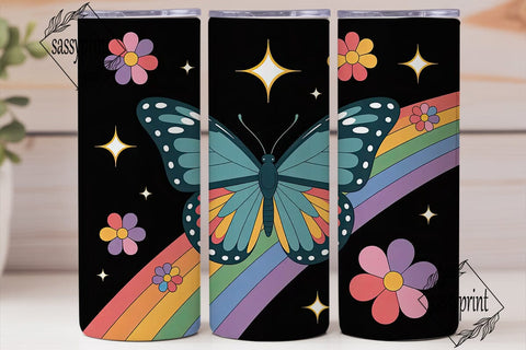 Rainbow Butterfly Tumbler Wrap Sublimation sassyprint 