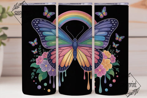 Rainbow Butterfly Tumbler Wrap Sublimation sassyprint 