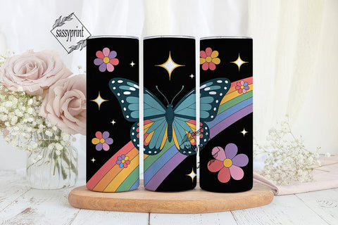 Rainbow Butterfly Tumbler Wrap Sublimation sassyprint 