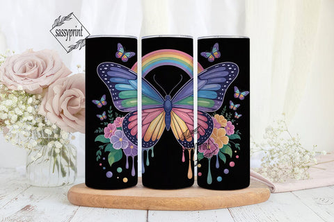 Rainbow Butterfly Tumbler Wrap Sublimation sassyprint 