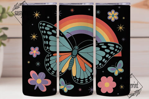 Rainbow Butterfly Tumbler Wrap Sublimation sassyprint 