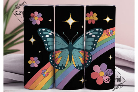 Rainbow Butterfly Tumbler Wrap Sublimation sassyprint 