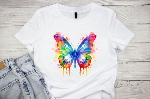 Rainbow Butterfly Watercolor Clipart Bundle Sublimation Designangry 