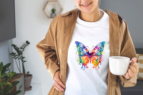 Rainbow Butterfly Watercolor Clipart Bundle Sublimation Designangry 