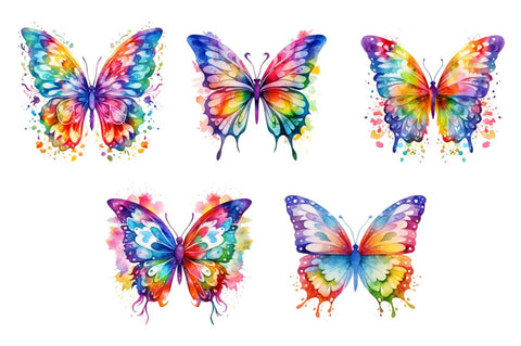 Rainbow Butterfly Watercolor Clipart Bundle Sublimation Designangry 