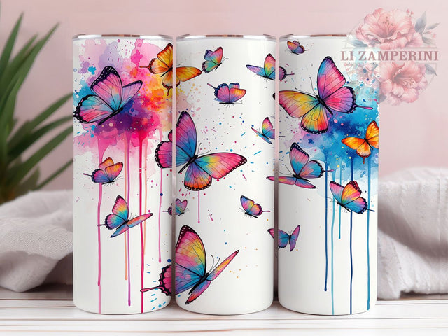 Rainbow Butterfly Watercolor Tumbler, Rainbow Art, Watercolor Pattern, Spring Tumbler, Colorful Gift Wrap, Nature Design Art, Garden Lover Gift Sublimation Li Zamperini 