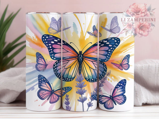 Rainbow Butterfly Watercolor Tumbler, Rainbow Art, Watercolor Pattern, Spring Tumbler, Colorful Gift Wrap, Nature Design Art, Garden Lover Gift Sublimation Li Zamperini 