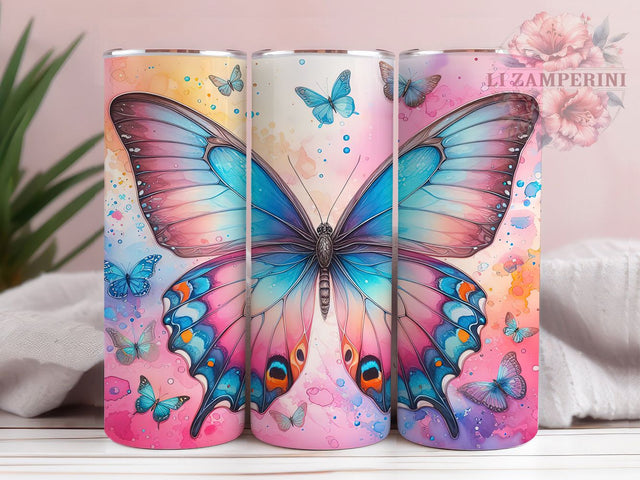 Rainbow Butterfly Watercolor Tumbler, Rainbow Art, Watercolor Pattern, Spring Tumbler, Colorful Gift Wrap, Nature Design Art, Garden Lover Gift Sublimation Li Zamperini 
