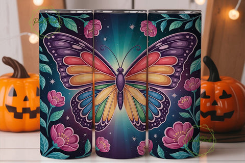 Rainbow Butterfly Wings 20oz Tumbler Sublimation PixelChick 