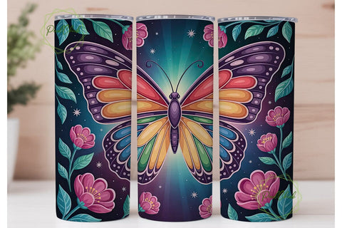 Rainbow Butterfly Wings 20oz Tumbler Sublimation PixelChick 