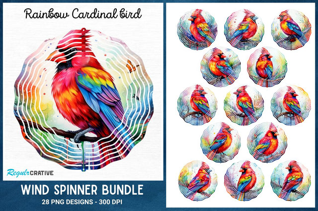 Rainbow Cardinal bird Wind Spinner Sublimation Bundle Sublimation Regulrcrative 