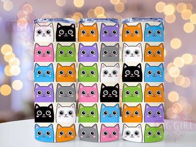 Rainbow Cartoon Cat 20oz Tumbler Wrap, Rainbow Theme, Cartoon Cats, Cat Motif, Whimsical Style, Playful Charm, Skinny Tumbler, Sublimation PNG Sublimation SvggirlplusArt 