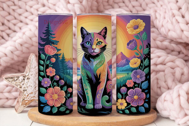Rainbow Cat 20oz Tumbler Wrap Sublimation DesignSVG 