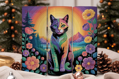Rainbow Cat 20oz Tumbler Wrap Sublimation DesignSVG 