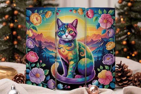 Rainbow Cat 20oz Tumbler Wrap Sublimation DesignSVG 