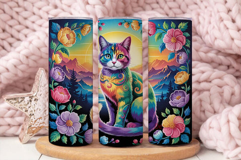 Rainbow Cat 20oz Tumbler Wrap Sublimation DesignSVG 