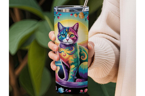 Rainbow Cat 20oz Tumbler Wrap Sublimation DesignSVG 