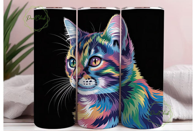Rainbow Cat 20oz Tumbler Wrap Sublimation PixelChick 