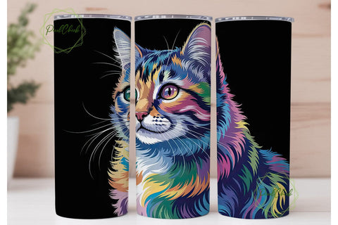 Rainbow Cat 20oz Tumbler Wrap Sublimation PixelChick 