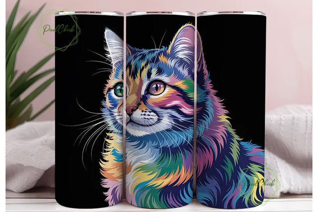 Rainbow Cat 20oz Tumbler Wrap Sublimation PixelChick 