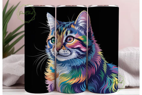 Rainbow Cat 20oz Tumbler Wrap Sublimation PixelChick 