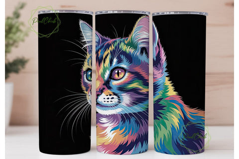 Rainbow Cat 20oz Tumbler Wrap Sublimation PixelChick 
