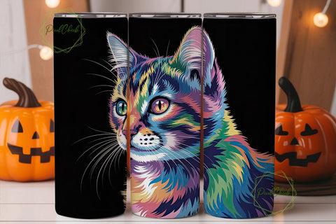 Rainbow Cat 20oz Tumbler Wrap Sublimation PixelChick 