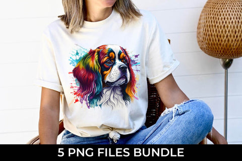 Rainbow Cavalier King Dog Watercolor Bundle Sublimation Free For Commercial Use Sublimation Sintegra 