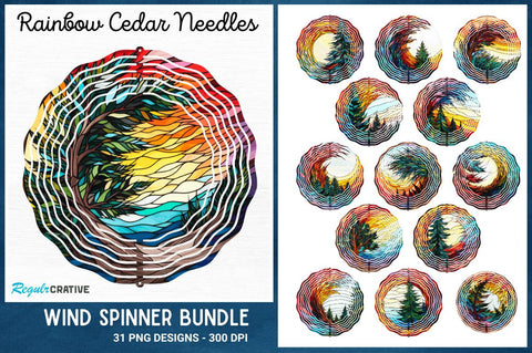 Rainbow Cedar Needles Wind Spinner Sublimation Spinner Design Sublimation Regulrcrative 