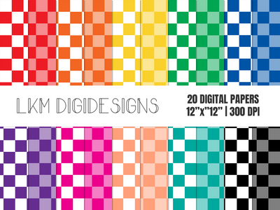 Rainbow Checkered Digital Paper Pack Digital Pattern LKM DigiDesigns 