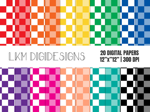 Rainbow Checkered Digital Paper Pack Digital Pattern LKM DigiDesigns 