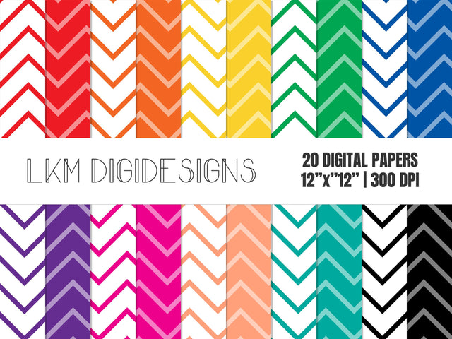 Rainbow Chevron Digital Paper Pack Digital Pattern LKM DigiDesigns 