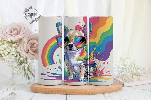 Rainbow Chihuahua 20oz Tumbler Wrap Sublimation sassyprint 