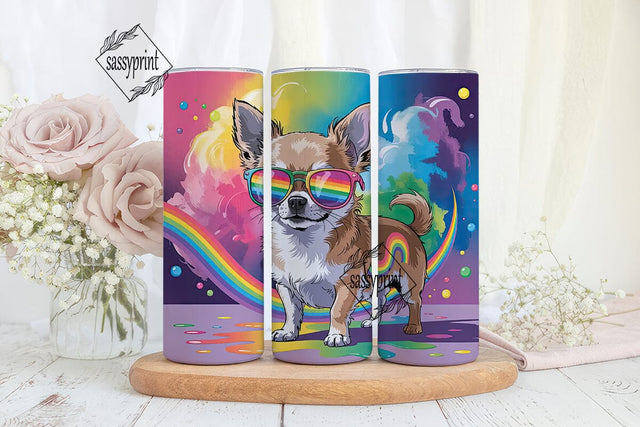 Rainbow Chihuahua 20oz Tumbler Wrap Sublimation sassyprint 
