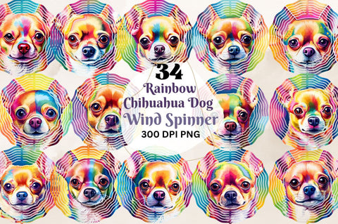 Rainbow Chihuahua Dog Wind Spinner Sublimation PNG Designs Bundle Sublimation Regulrcrative 