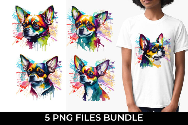 Rainbow Chihuahua Short Hair dog Watercolor Bundle Sublimation Free For Commercial Use Sublimation Sintegra 