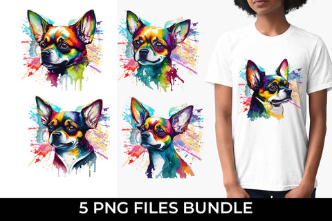 Rainbow Chihuahua Short Hair dog Watercolor Bundle Sublimation Free For Commercial Use Sublimation Sintegra 