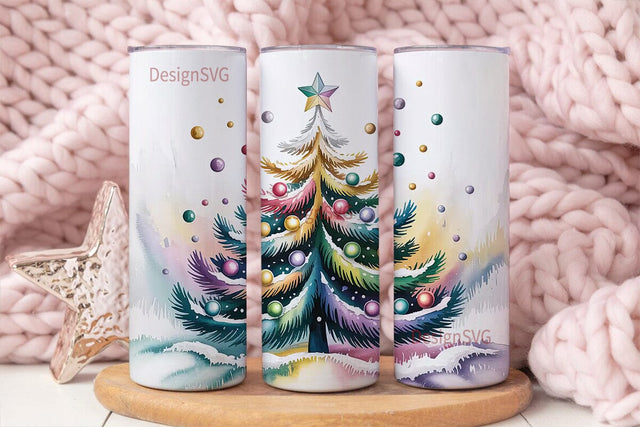 Rainbow Christmas Tree 20oz Tumbler Wrap Sublimation DesignSVG 