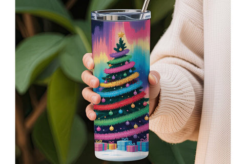 Rainbow Christmas Tree 20oz Tumbler Wrap Sublimation DesignSVG 