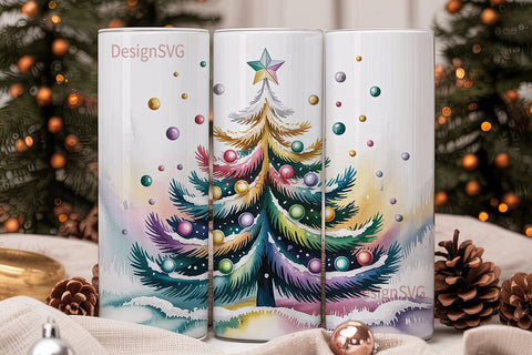 Rainbow Christmas Tree 20oz Tumbler Wrap Sublimation DesignSVG 